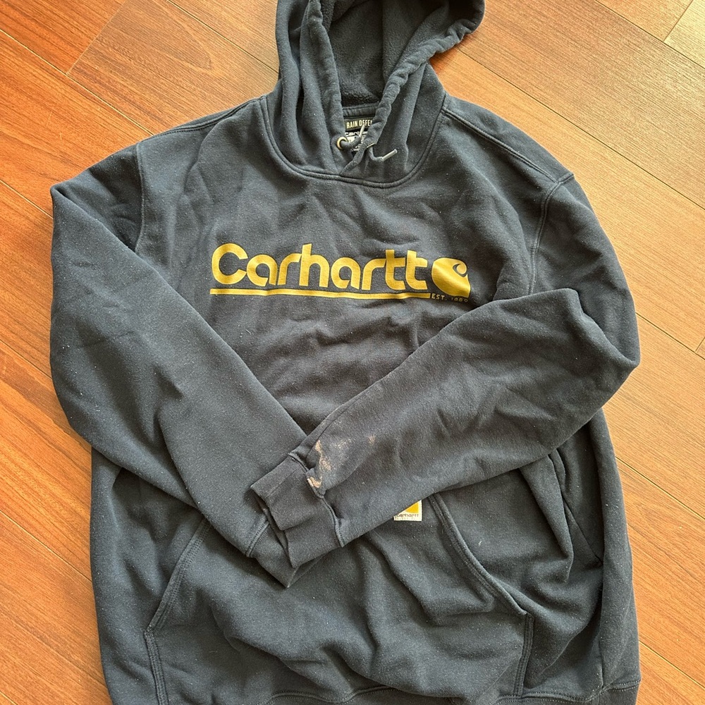 Carhartt Men's Navy and Gold Hoodie